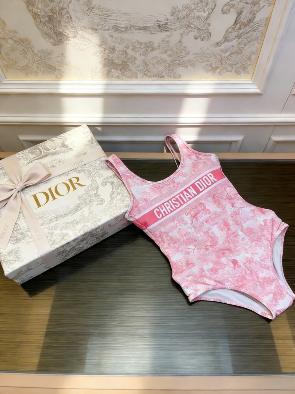Dior Pink Toile de Jouy Piece Swimsuit - Picture 2 of 6